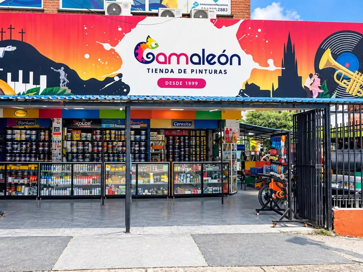 Fachada de la Tienda de Pinturas Camaleón, en el barrio Caldas de Cali